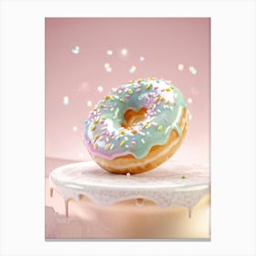 Hovering Glazed Porcelain Donut 3d Illustration Shimmering Gold Sprinkles Pastel Palette Visible Canvas Print