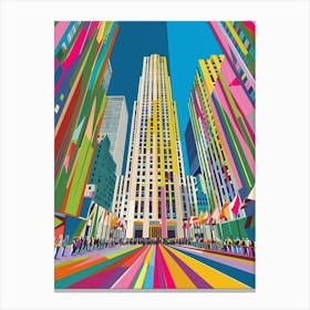 Rockefeller Center New York Colourful Silkscreen Illustration 2 Canvas Print