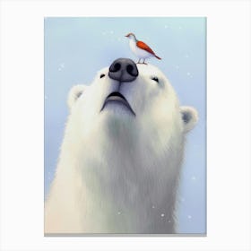 Polar Bear and bird Watercolor Painting Canvas Print