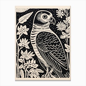 B&W Bird Linocut Eurasian Sparrowhawk 1 Canvas Print