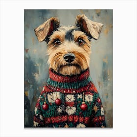 Airedale In Christmas Sweater 7 Canvas Print