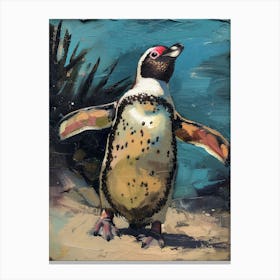 Galapagos Penguin Dunedin Taiaroa Head Colour Block Painting 2 Canvas Print