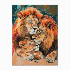 Masai Lion Family Bonding Fauvist Painting 3 Canvas Print