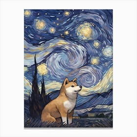 Shiba Inu Starry Night Dog Portrait Canvas Print