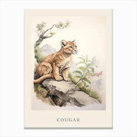Beatrix Potter Inspired  Animal Watercolour Cougar 4 Canvas Print