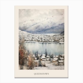 Vintage Winter Painting Poster Queenstown New Zealand 1 Canvas Print