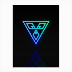 Neon Blue and Green Abstract Geometric Glyph on Black n.0296 Canvas Print