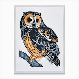 Boreal Owl Linocut Blockprint 1 Canvas Print