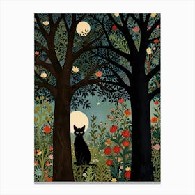 Cat In The Moonlight Style William Morris 11 Canvas Print