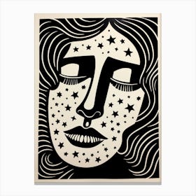 Star Zodiac Linocut Inspired Face Canvas Print