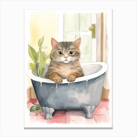British Shorthair Cat In Bathtub Botanical Bathroom 2 Canvas Print
