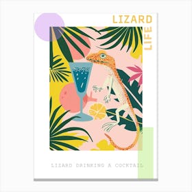 Lizard Drinking A Cocktail Modern Abstract Illustration 4 Poster Canvas Print