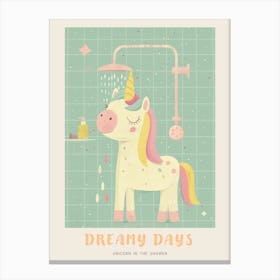 Pastel Unicorn Storybook Style In The Shower 1 Poster Canvas Print