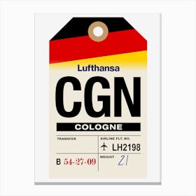 Cologne (CGN) Germany Vintage Airline Luggage Tag Canvas Print