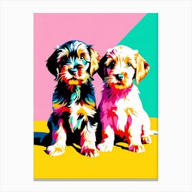 Wirehaired Pointing Griffon Pups, This Contemporary art brings POP Art and Flat Vector Art Together, Colorful Art, Animal Art, Home Decor, Kids Room Decor, Puppy Bank - 96th Canvas Print