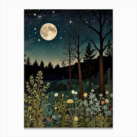 Moonlight In The Woods Style William Morris Art Print 8 Canvas Print