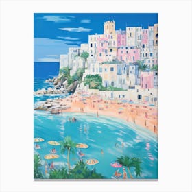 Polignano A Mare, Puglia   Italy Beach Club Lido Watercolour 1 Canvas Print