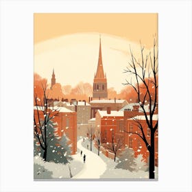 Vintage Winter Travel Illustration Oxford United Kingdom 3 Canvas Print