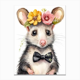 Baby Opossum Flower Crown Bowties Woodland Animal Nursery Decor (11) Result Canvas Print
