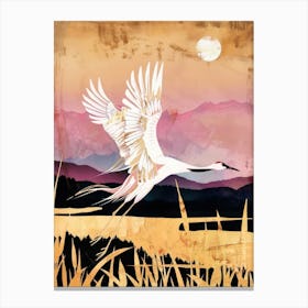Cranes Painting Gold Red Effect Collage 3 Canvas Print
