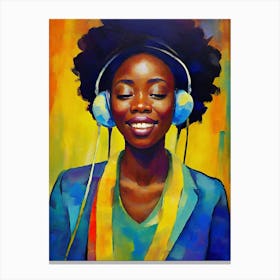 African Woman Listening To Music Canvas Print