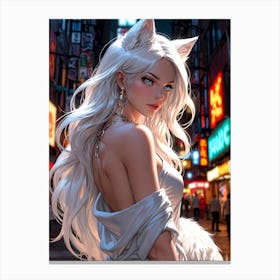 Anime Girl With White Fur 1 Canvas Print