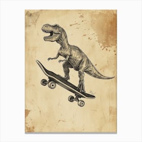Vintage Tyrannosaurus Dinosaur On A Skateboard 1 Canvas Print