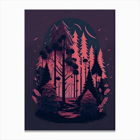 A Fantasy Forest At Night In Red Theme 3 Canvas Print