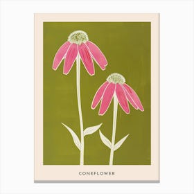 Pink & Green Coneflower 1 Flower Poster Canvas Print
