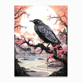 Crow Floral Moon Canvas Print