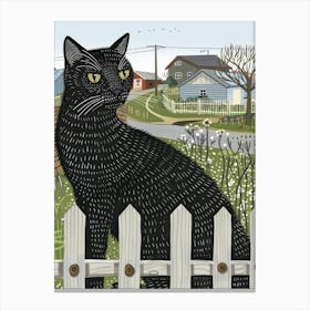 Black Cat On Fence Canvas Print
