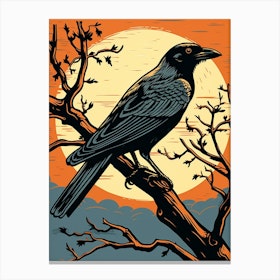 Vintage Bird Linocut Crow 2 Canvas Print