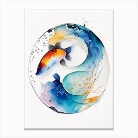 Fish 2 Yin And Yang Watercolour Canvas Print