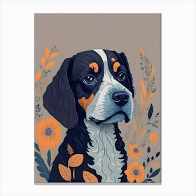 Floral Dog Portrait Boho Minimalism (14) Canvas Print