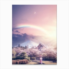 Japanese Woman In Front Of Mount Fuji Canvas Print