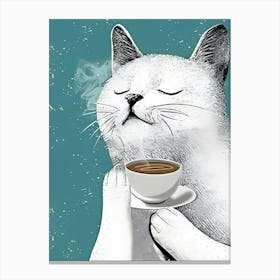 Cat Drinking Coffee Canvas Print