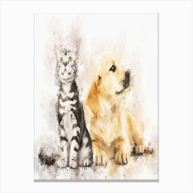 Golden Retriever Puppy And British Shorthair Kitten Canvas Print
