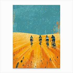 Three Cyclists In A Field Canvas Print