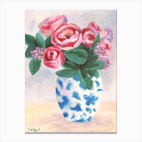 Chinoiserie Vase And Roses Canvas Print