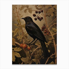 Dark And Moody Botanical Blackbird 3 Canvas Print