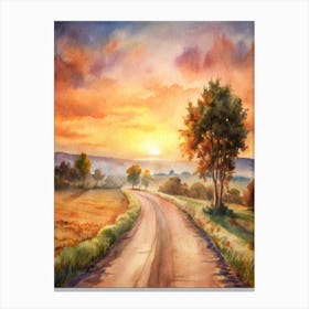 A Peaceful Rural Road Illuminated By The Warm Hue Canvas Print