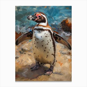 Galapagos Penguin Volunteer Point Colour Block Painting 4 Canvas Print