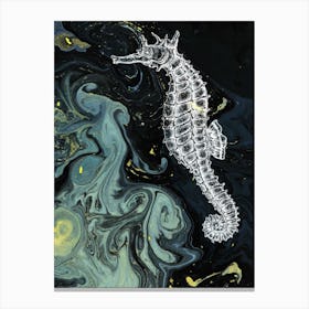 Under Water Wonders Seahorse Black & Green Canvas Print