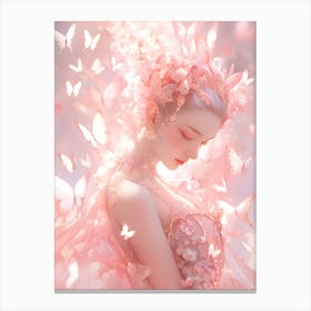 Pink Girl With Butterflies Canvas Print