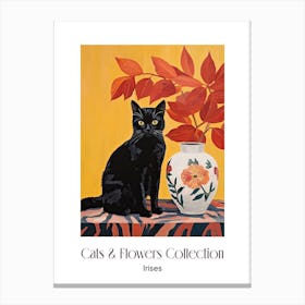 Cats & Flowers Collection Irises Flower Vase And A Cat, A Painting In The Style Of Matisse 3 Canvas Print