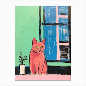 Orange Cat Illustration With Window Canvas Print