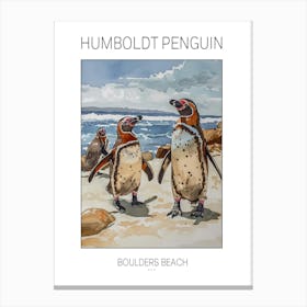 Humboldt Penguin Boulders Beach Simons Town Watercolour Painting 4 Poster Canvas Print