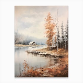 Lake In The Woods In Autumn, Painting 35 Canvas Print