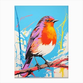 Andy Warhol Style Bird European Robin 2 Canvas Print