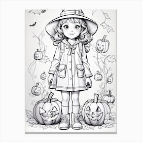 Halloween Girl Coloring Page Canvas Print